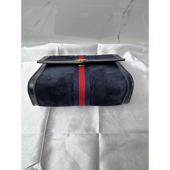 Vintage Gucci Sherry Line Navy Suede Clutch Bag - Picture 5 of 13